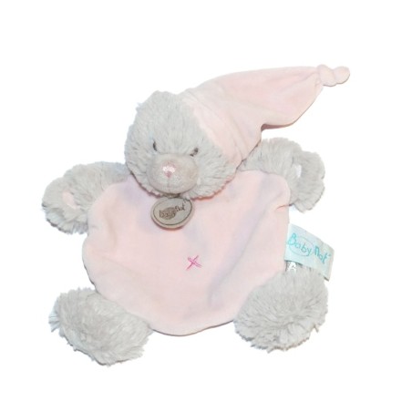 Doudou plat Ours gris rose fourrure Baby Nat (26788)