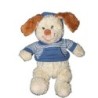 Doudou chien beige Pull capuche bleu rayures NICOTOY 22 cm (13077)