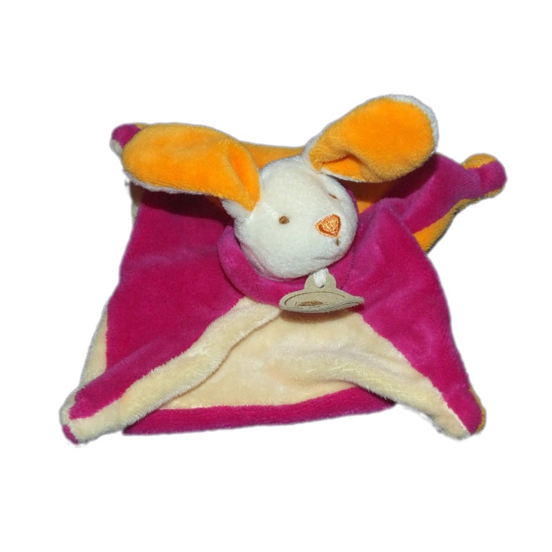 Mini doudou Lapin orange rose fushia Baby Nat' 15 cm x 15cm (13402)