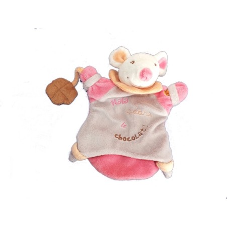Doudou Marionnette Souris grise rose Nala Adore le Chocolat BABY NAT (7166)