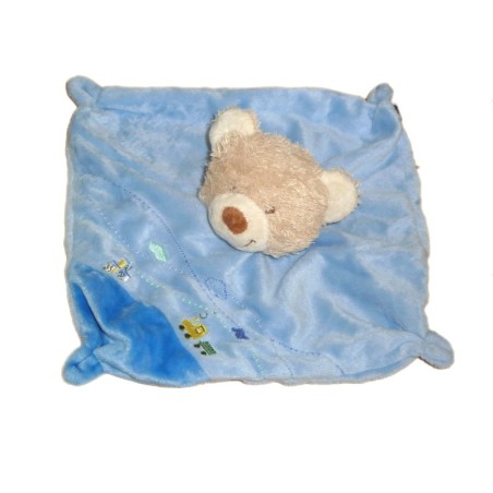 Doudou plat bleu Ours Tex tracteur nuages (20410)