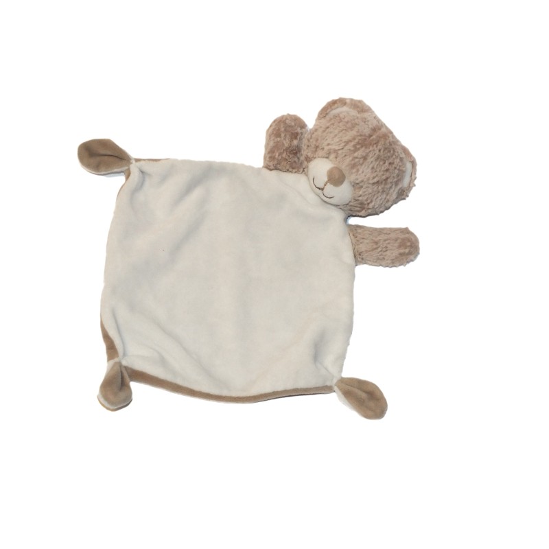 Doudou plat Ours blanc marron chiné TEX (27369)