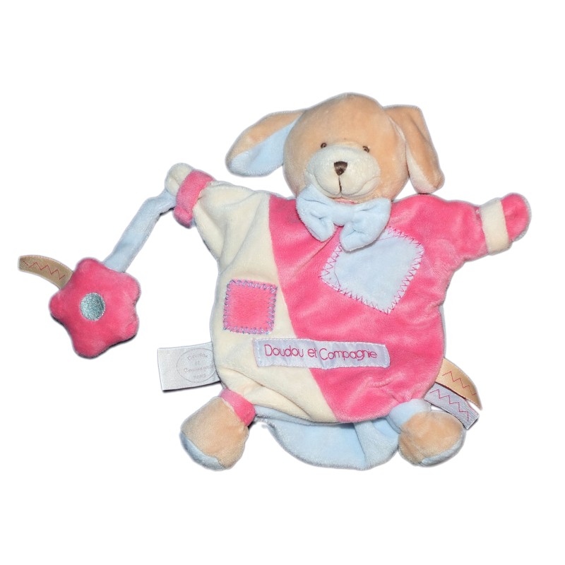 DOUDOU ET COMPAGNIE - Marionnette CHIEN rose bleu Zig Zag DC2561 (12883)