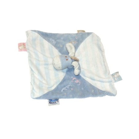 Doudou plat ane Paco Noukies bleu blanc rayures (28024)