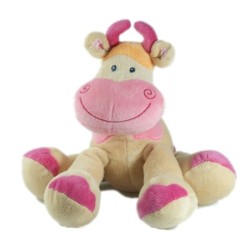 Peluche doudou vache beige rose Jollymex hauteur 28 cm (19854)