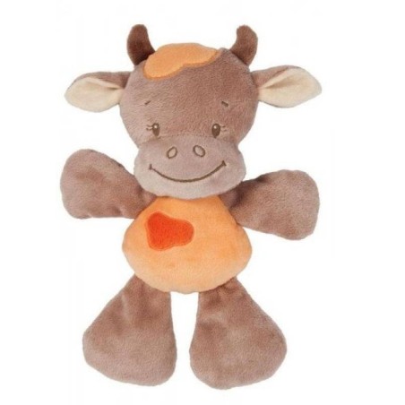 Doudou semi plat Vache Little garden marron orange NATTOU 26 CM (22703)