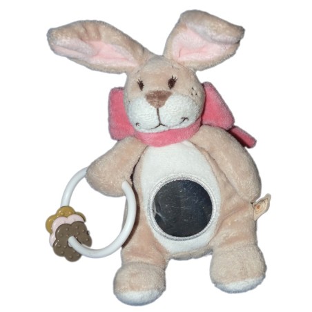 Doudou d'activité Lapin beige Oscarine H 18 cm - Hochet miroir (12346)