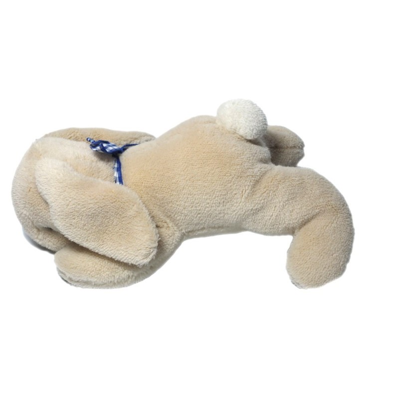 Noukies - Lapin beige allongé Ruban bleu vichy 25 cm (17886)