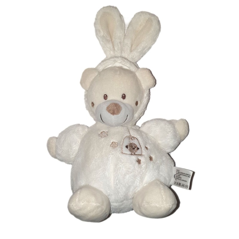 Doudou peluche ours blanc capuche boule Cage oiseau deguise lapin 26 cm Nicotoy (24941)