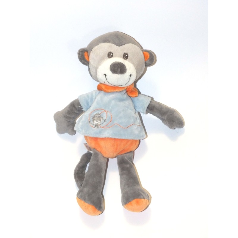 Nicotoy - Doudou Singe bleu orange gris 26 cm (28045)
