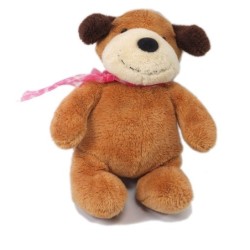 Doudou peluche Chien marron foulard rose 22 cm Nicotoy The classic Collection  (17952)