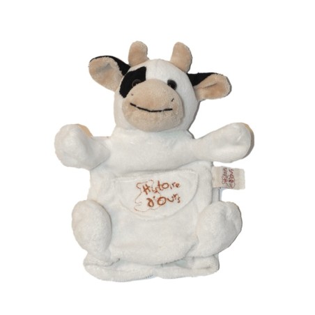 Doudou Marionnette Vache blanche noire Histoire d'Ours (27365)