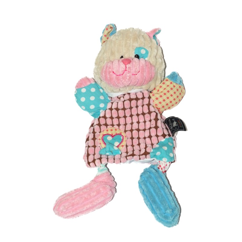Histoire d'ours Bric à brac doudou marionnette chat rose bleu beige coeur (27477)