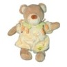 Doudou Peluche OURS beige Combinaison Pyjama jaune Fleur Verte TEX Carrefour 28 cm (12143)