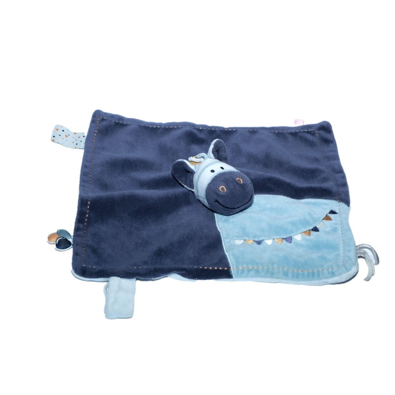Doudou plat Zèbre bleu Noukie's Zebrito bleu attache tétine (28253)