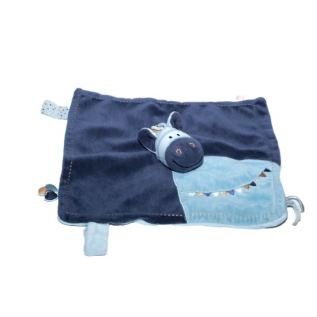 Doudou plat Zèbre bleu Noukie's Zebrito bleu attache tétine (28253)