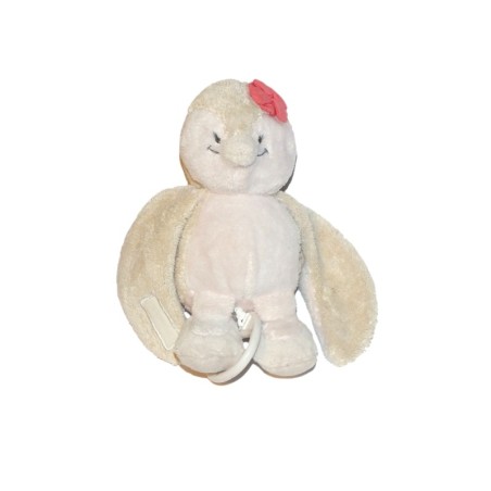 Doudou peluche musicale oiseau Coco Noukies blanc beige rose 18 cm (28022)