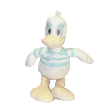 Peluche doudou Donald Disney Store Grelot pull rayé blanc bleu 34 cm (28063)