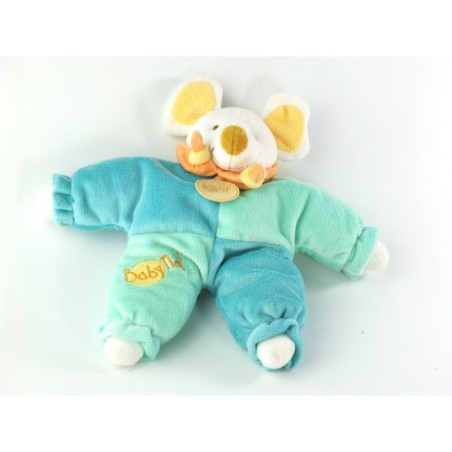 Doudou Souris semi-plat bleu turquoise 24 cm Baby Nat (18667)