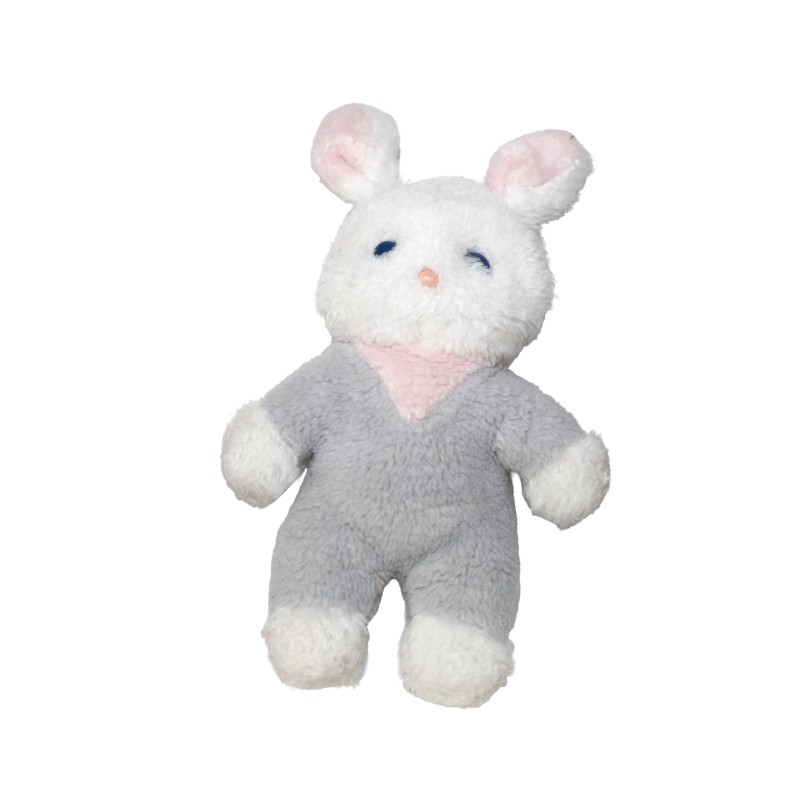 Vintage Ancienne Peluche doudou lapin blanc gris rose  Boulgom 26 cm (28540)