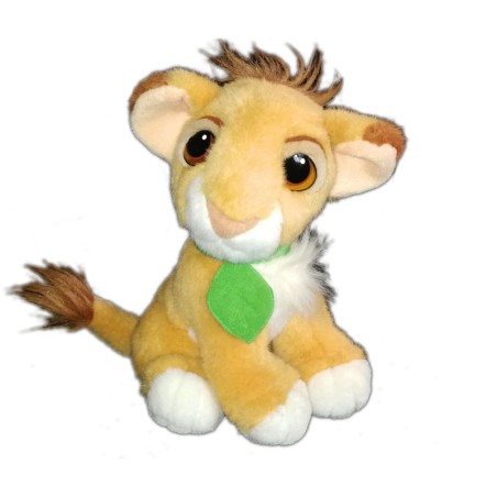 Peluche doudou LE ROI LION Simba Disney Authentic Mattel 1993 Feuille Verte 25 cm (21062)