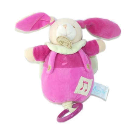 Doudou Peluche musicale Lapin rose vert BN733 20 cm Les Mem Pas Cap Baby Nat (26422)