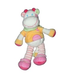 Doudou Vache blanche rose orange NICOTOY Kiabi Echarpe verte 25 cm (13204)