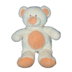 Doudou Peluche Ours blanc crème écru Rond Ventre orange Nicotoy The Baby Collection 24 cm (13808)